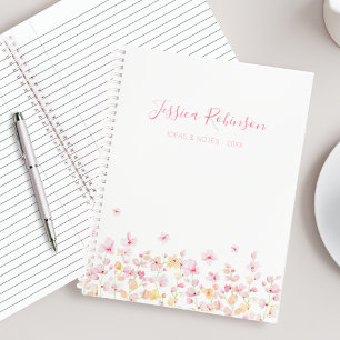 Carnet Fleurs aquarelles roses personnalisées