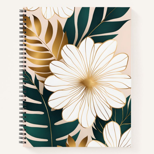 Carnet Fleurs blanches élégantes avec feuillage vert et o (Devant)