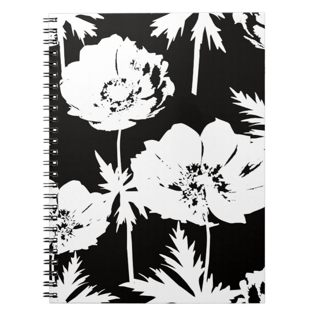 Carnet Fleurs blanches sur noir. (Devant)