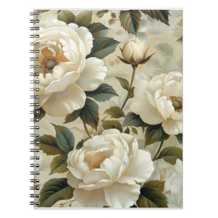 Carnet Fleurs blanches sur un arrière - plan crème.