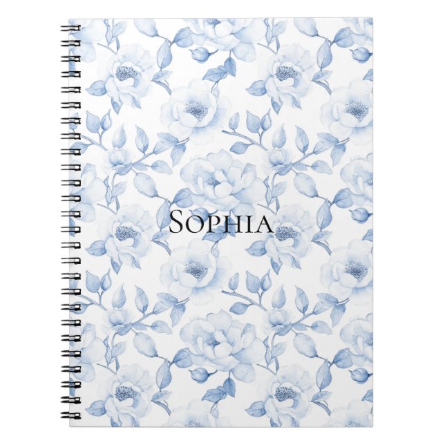 Carnet Fleurs Blancs Chic Et Joli Bleu (Devant)
