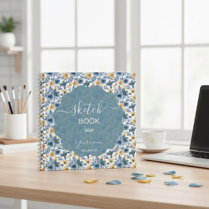 Carnet Fleurs bleues et dorées