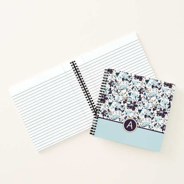 Carnet Fleurs bleues Monogram Clematis (Monogram Clematis Blue Flowers Notebook from Studio Posies.)