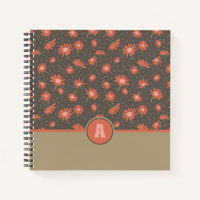 Carnet Fleurs Brown roses de corail monogrammes (Devant)