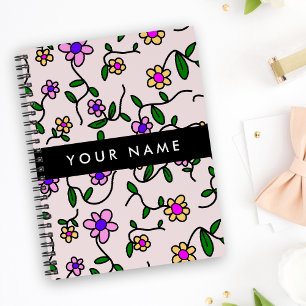 Carnet Fleurs Colorées, Fond Rose, Noir