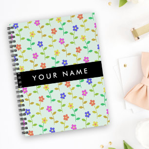 Carnet Fleurs Colorées, Fond Vert Clair, Noir