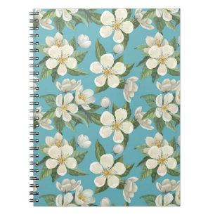Carnet Fleurs d'aquarelle blanche Feuilles verts