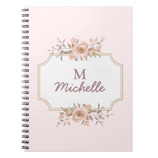 Carnet Fleurs d'aquarelle modernes Monogramme Nom du scri (Devant)