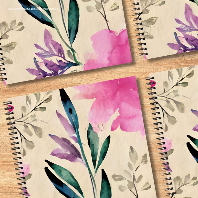 Carnet Fleurs d'aquarelle personnalisées rose pourpre mod (Créateur téléchargé)
