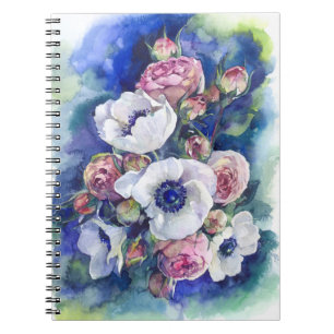 Carnet Fleurs d'aquarelle rose anémone flux d'illustratio
