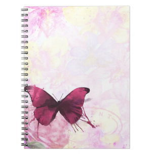 Carnet Fleurs d'aquarelle rose et jaune avec papillon