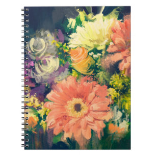 Carnet fleurs de bouquet en style peinture à l'huile, ill