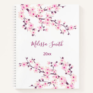 Carnet Fleurs de cerisier rose blanc Votre nom