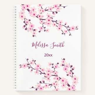 Carnet Fleurs de cerisier rose blanc Votre nom