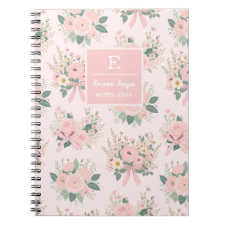 Carnet Fleurs de coquette rose monogramme, fleurs esthéti