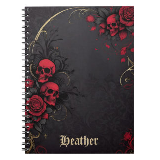 Carnet Fleurs de crânes gothiques sombres Rose noire et r