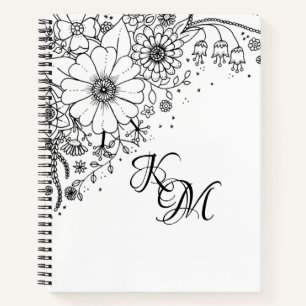Carnet Fleurs de Doodle Noir et Blanc Couleur dans l'imag