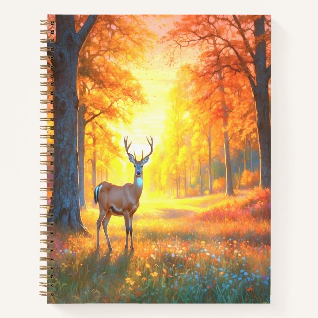 Carnet Fleurs de forêt et cerfs Art coloré (Devant)