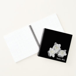 Carnet Fleurs de Gardenia blanches sur noir