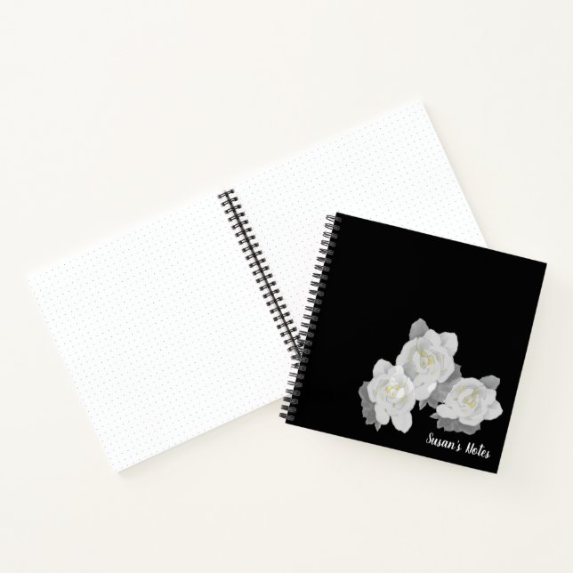 Carnet Fleurs de Gardenia blanches sur noir (Intérieur)