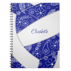Carnet fleurs de gribouillis paislies bleu blanc volley