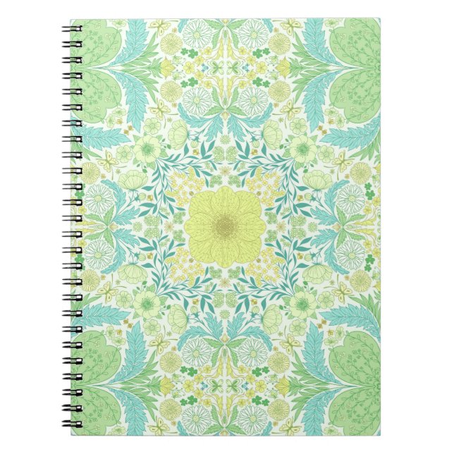 Carnet Fleurs de jardin rétro en vert et jaune (Devant)