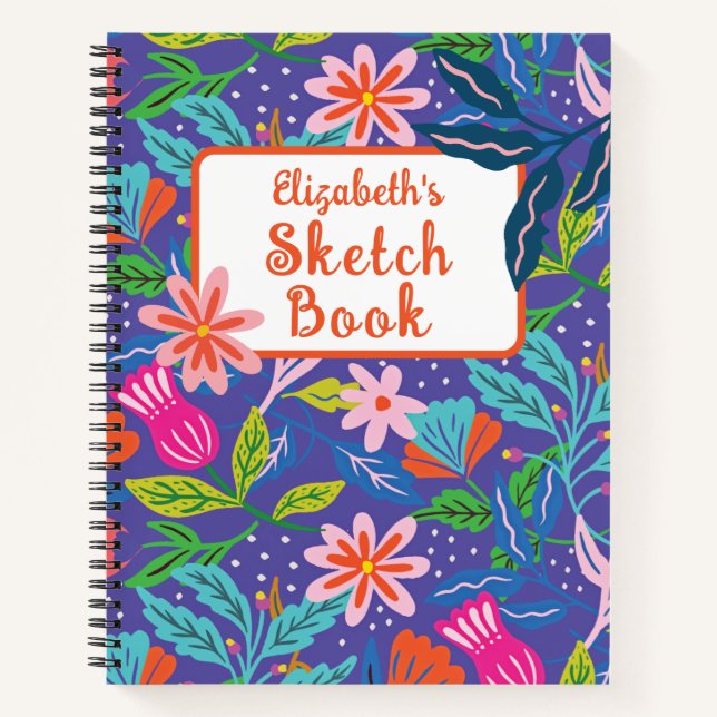 Carnet Fleurs de jungle bleu pourpre Croquis glamour (Devant)