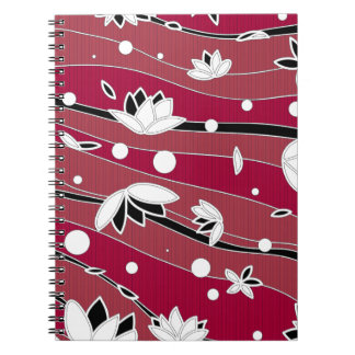 Carnet Fleurs de lotus blanches sur bandes rouges