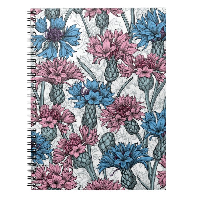 Carnet Fleurs de maïs roses et bleues, fleurs sauvages su (Devant)