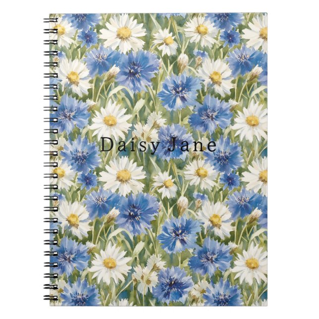 Carnet Fleurs de marguerite bleue blanche (Devant)