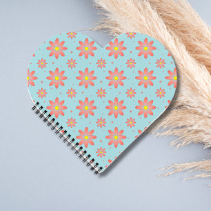 Carnet Fleurs de marguerite délicates rose corail et bleu