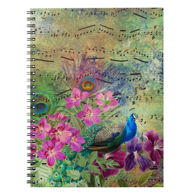 Carnet Fleurs de paon et musique (Devant)