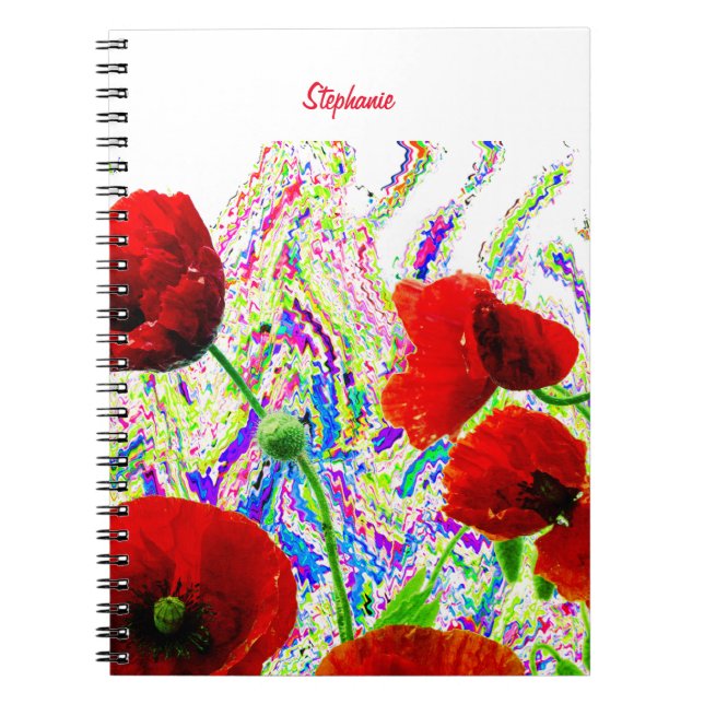 Carnet Fleurs de pavot floral Artsy coloré Nom personnali (Devant)