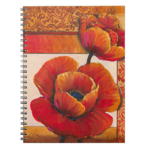Carnet Fleurs de pavot sur Tan et Arrière - plan orange