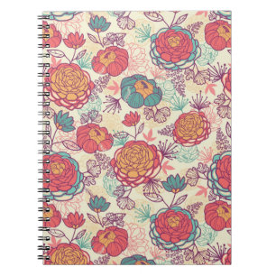 Carnet Fleurs de pivoine et motif feuille
