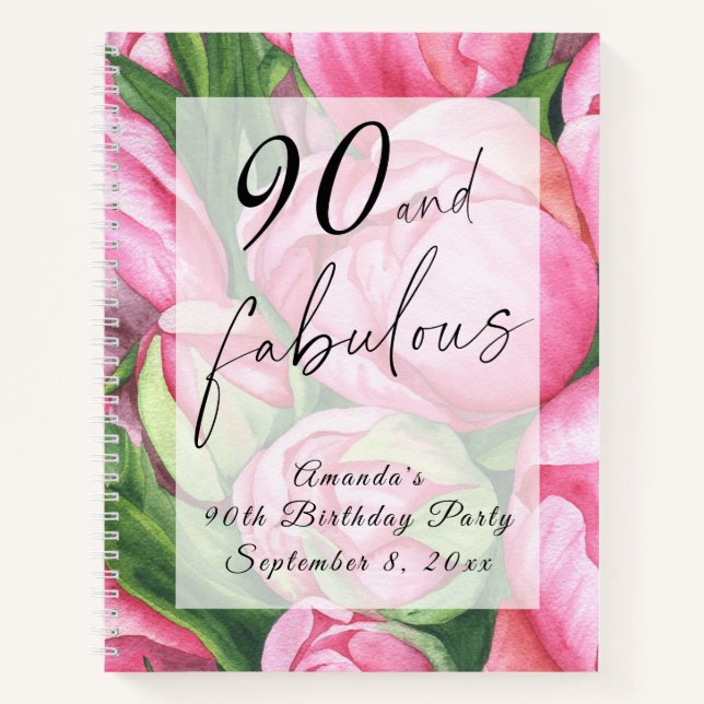 Carnet Fleurs de pivoines 90e fête d'anniversaire (Devant)