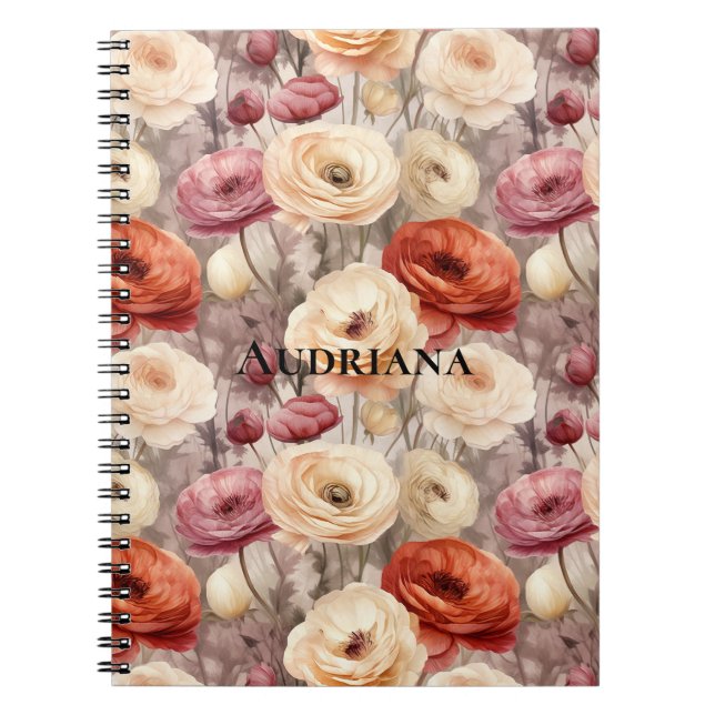 Carnet Fleurs de printemps crème Bourgogne   (Devant)