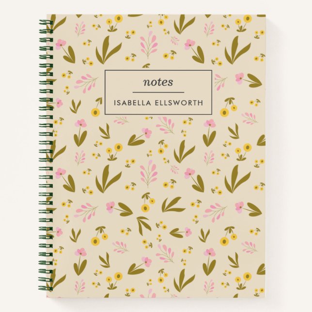 Carnet Fleurs de printemps mignonnes Pink Green Floral No (Devant)