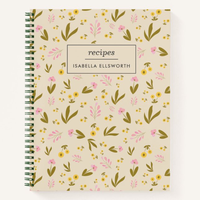 Carnet Fleurs de printemps rose vert Floral recette perso (Devant)