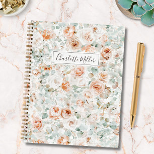 Carnet Fleurs de rose à monogramme feuilles d'eucalyptus