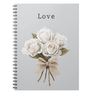 Carnet Fleurs de roses blanches en faux lace gris Pretty