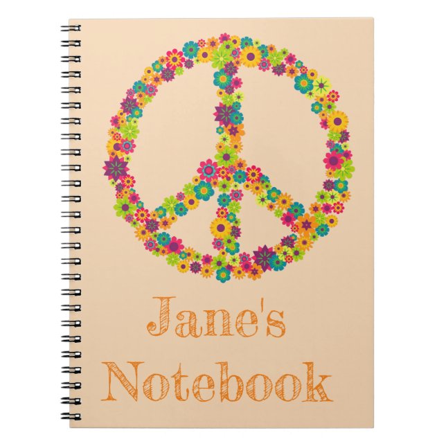 Carnet Fleurs de signe de paix de hippie (Devant)