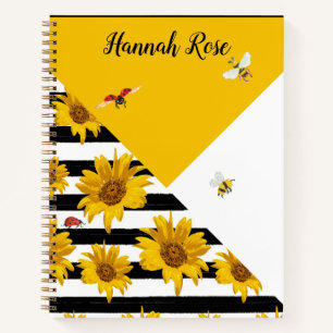 Carnet Fleurs de soleil blanches noires Bees Ladybugs