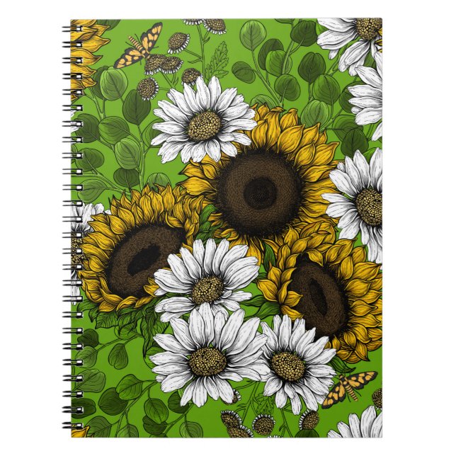 Carnet Fleurs de soleil et marguerites, jardin d'été (Devant)