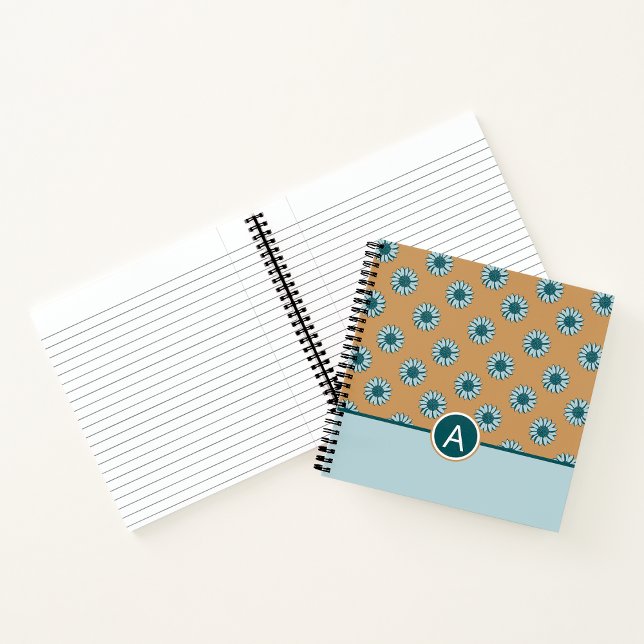 Carnet Fleurs de soleil monogrammes Bleu minuscule Orange (Monogrammed Sunflowers Tiny Blue Orange Floral Notebook from Studio Posies. )