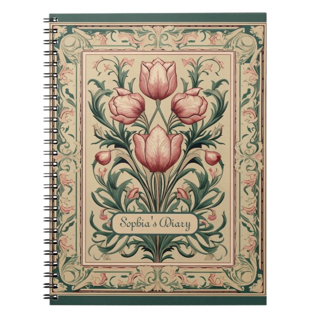 Carnet Fleurs de tulipe Émeraude Ornement médiéval (Devant)