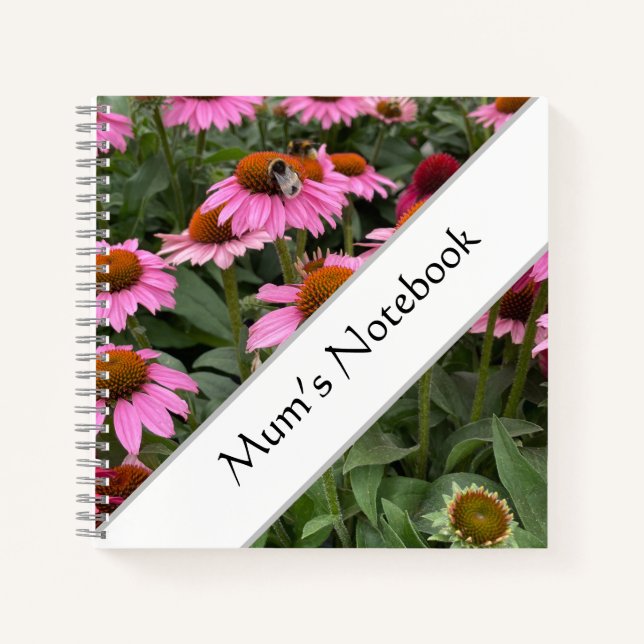 Carnet Fleurs d'Echinacea rose et d'Abeille superbes (Devant)