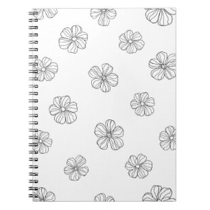 Carnet Fleurs dessinées à la main noire sur arrière - pla