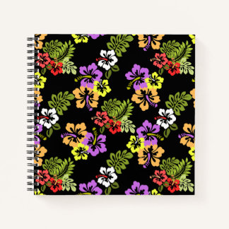 Carnet Fleurs d'Hibiscus Colorées sur Fond Noir