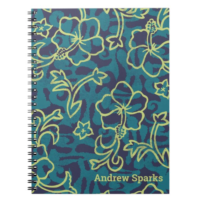Carnet Fleurs d'Hibiscus Turquoise Hawaiien de la Marine (Devant)